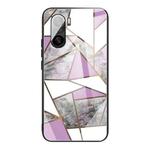For Xiaomi Redmi K40 / K40 Pro / K40 Pro+ Abstract Marble Pattern Glass Protective Case(Rhombus Gray Purple)