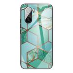 For Xiaomi Redmi K40 / K40 Pro / K40 Pro+ Abstract Marble Pattern Glass Protective Case(Rhombus Green)