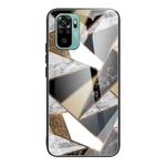 For Xiaomi Redmi Note 10 Abstract Marble Pattern Glass Protective Case(Rhombus Golden)