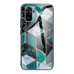 For Xiaomi Redmi Note 10 Abstract Marble Pattern Glass Protective Case(Rhombus Dark Green)