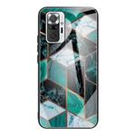 For Xiaomi Redmi Note 10 Pro / Note 10 Pro Max Abstract Marble Pattern Glass Protective Case(Rhombus Dark Green)