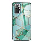 For Xiaomi Redmi Note 10 Pro / Note 10 Pro Max Abstract Marble Pattern Glass Protective Case(Rhombus Green)