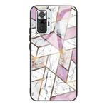 For Xiaomi Redmi Note 10 Pro / Note 10 Pro Max Abstract Marble Pattern Glass Protective Case(Rhombus White Purple)