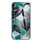 For Samsung Galaxy A02 (EU Version) Abstract Marble Pattern Glass Protective Case(Rhombus Dark Green)
