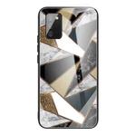 For Samsung Galaxy A02s (US Version) Abstract Marble Pattern Glass Protective Case(Rhombus Golden)