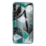 For Samsung Galaxy A02s (US Version) Abstract Marble Pattern Glass Protective Case(Rhombus Dark Green)