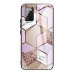 For Samsung Galaxy A02s (US Version) Abstract Marble Pattern Glass Protective Case(Rhombus Orange Purple)