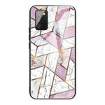 For Samsung Galaxy A02s (US Version) Abstract Marble Pattern Glass Protective Case(Rhombus White Purple)