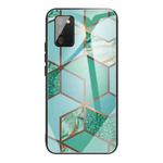 For Samsung Galaxy A02s (EU Version) Abstract Marble Pattern Glass Protective Case(Rhombus Green)