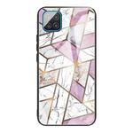 For Samsung Galaxy A12 5G Abstract Marble Pattern Glass Protective Case(Rhombus White Purple)