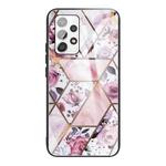 For Samsung Galaxy A32 4G (EU Version) Abstract Marble Pattern Glass Protective Case(Rhombus Rose)