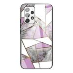 For Samsung Galaxy A32 5G Abstract Marble Pattern Glass Protective Case(Rhombus Gray Purple)