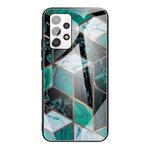 For Samsung Galaxy A32 5G Abstract Marble Pattern Glass Protective Case(Rhombus Dark Green)