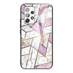 For Samsung Galaxy A32 5G Abstract Marble Pattern Glass Protective Case(Rhombus White Purple)