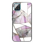 For Samsung Galaxy A42 5G Abstract Marble Pattern Glass Protective Case(Rhombus Gray Purple)