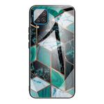 For Samsung Galaxy A42 5G Abstract Marble Pattern Glass Protective Case(Rhombus Dark Green)