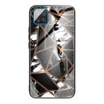 For Samsung Galaxy A42 5G Abstract Marble Pattern Glass Protective Case(Rhombus Black)