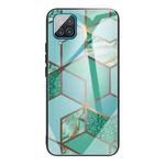 For Samsung Galaxy A42 5G Abstract Marble Pattern Glass Protective Case(Rhombus Green)