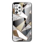 For Samsung Galaxy A52 5G / 4G Abstract Marble Pattern Glass Protective Case(Rhombus Golden)