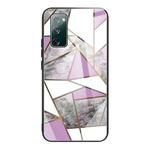 For Samsung Galaxy S20 FE Abstract Marble Pattern Glass Protective Case(Rhombus Gray Purple)