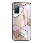 For Samsung Galaxy S20 FE Abstract Marble Pattern Glass Protective Case(Rhombus Orange Purple)