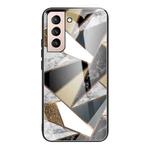 For Samsung Galaxy S21 5G Abstract Marble Pattern Glass Protective Case(Rhombus Golden)