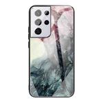 For Samsung Galaxy S21 Ultra 5G Abstract Marble Pattern Glass Protective Case(Abstract Black)