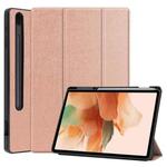 For Samsung Galaxy Tab S7 Lite T730 / T735 / Tab S7 FE T736  Pure Color Horizontal Flip TPU + PU Leather Case with Three-folding Holder & Sleep / Wake-up Function & Pen Slot(Rose Gold)