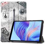 For Huawei Honor X7 / MatePad T8 Custer Painted TPU Smart Tablet Leather Case with Tri-Fold Bracket & Pen Slot(Retro Tower)