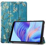 For Huawei Honor X7 / MatePad T8 Custer Painted TPU Smart Tablet Leather Case with Tri-Fold Bracket & Pen Slot(Apricot Blossom)