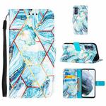 For Samsung Galaxy S21 FE Marble Stitching Horizontal Flip PU Leather Case with Holder & Card Slots & Wallet & Lanyard(Blue)