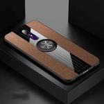 For OPPO A9 XINLI Stitching Cloth Textue Shockproof TPU Protective Case with Ring Holder(Brown)