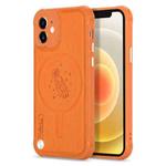 For iPhone 11 Pro Max Astronaut Pattern Electroplating Push Button Shockproof TPU Magsafe Case (Orange)