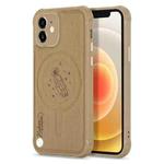 For iPhone 12 Pro Max Astronaut Pattern Electroplating Push Button Shockproof TPU Magsafe Case(Khaki)