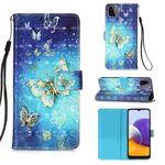 For Samsung Galaxy A22 5G (US) 3D Painting Horizontal Flip Leather Case with Holder & Card Slot & Wallet & Lanyard(Gold Butterfy)