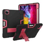 Contrast Color Robot Shockproof Silicone + PC Protective Case with Holder & Pen Slot For iPad Pro 12.9 (2018) / (2020)(Black + Rose Red)