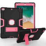 Contrast Color Robot Shockproof Silicone + PC Protective Case with Holder For iPad 9.7 (2017) / (2018)(Black + Rose Red)