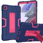 For Samsung Galaxy Tab A7 Lite T225 Contrast Color Robot Shockproof Silicone + PC Protective Case with Holder(Navy Blue + Rose Red)
