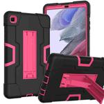 For Samsung Galaxy Tab A7 Lite T225 Contrast Color Robot Shockproof Silicone + PC Protective Case with Holder(Black + Rose Red)