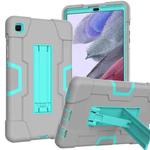 For Samsung Galaxy Tab A7 Lite T225 Contrast Color Robot Shockproof Silicone + PC Protective Case with Holder(Grey + Mint Green)