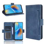 For OPPO A74 4G / F19 4G Skin Feel Calf Pattern Horizontal Flip Leather Case with Holder & Card Slots & Photo Frame(Blue)