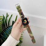 Three Lines Canvas Watch Band For Apple Watch Series 8&7 41mm / SE 2&6&SE&5&4 40mm / 3&2&1 38mm(Camouflage Green)