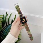 Three Lines Canvas Watch Band For Apple Watch Ultra 49mm / Series 8&7 45mm / SE 2&6&SE&5&4 44mm / 3&2&1 42mm(Camouflage Green)