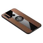 For Huawei nova 5i XINLI Stitching Cloth Textue Shockproof TPU Protective Case with Ring Holder(Brown)