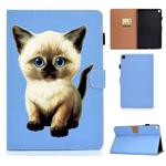 For Samsung Galaxy Tab A7 Lite 8.7 (2021) T220 Pure Color Painting Horizontal Flip Leather Case with Card Slots & Holder & Lanyard(Cat)