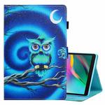 For Samsung Galaxy Tab A7 Lite 8.7 (2021) T220 Coloured Drawing Stitching Horizontal Flip Leather Case with Holder & Card Slot(Moon Owl)