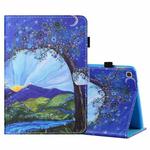 For Samsung Galaxy Tab A7 Lite 8.7 (2021) T220 Coloured Drawing Stitching Horizontal Flip Leather Case with Holder & Card Slot(Sunrise and Tree)