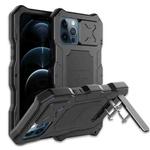 For iPhone 12 / 12 Pro Aluminum Alloy + Silicone Anti-dust Full Body Protection with Holder(Black)