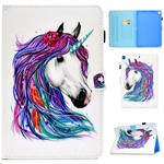 For iPad 10.2 2021 / 2020 / 2019 Colored Drawing Horizontal Flip Leather Case with Holder & Card Slots & Pen Slot & Sleep / Wake-up Function(White Horse)