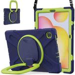 For Samsung Galaxy Tab S6 Lite P610 Silicone + PC Protective Case with Holder & Shoulder Strap(Navy Blue+Yellow Green)